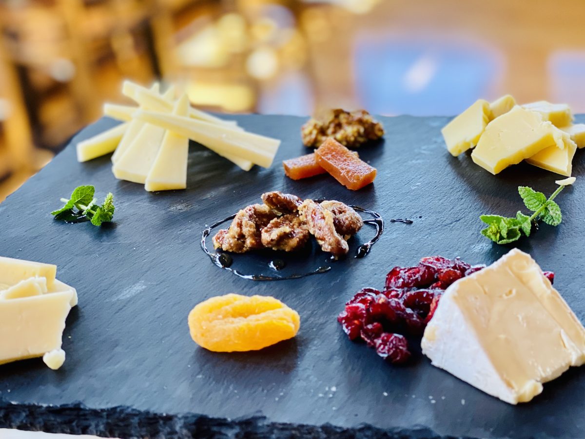 Cheese samples on slate platter